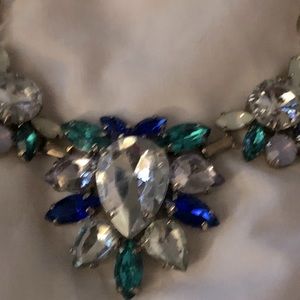 J  crew necklace clear, blue and green stones.